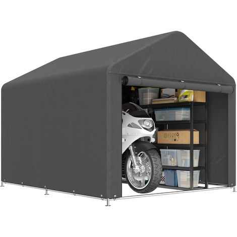Abri de jardin - Outsunny - porte enroulable fermeture éclair - pour vélo, moto, bois, outils - 200 x 238 x 183 cm - gris foncé (1/5)