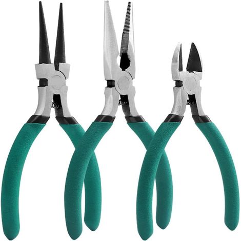 Kit de pinces pour bijouterie 3 pièces métal vert bec courbé (1/5)