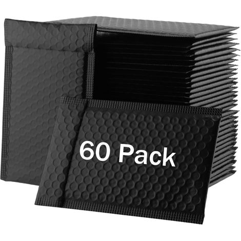 60 Pack Poly Bubble Mailers with Self Seal Waterproof for Shipping Business Gift Packaging Black 7x6 Inch (1/5)