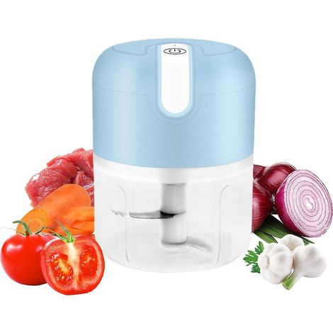 Robot culinaire - mini hachoir, broyeur à ail, appareil de cuisine rose, mini hachoir électrique - bleu (1/5)