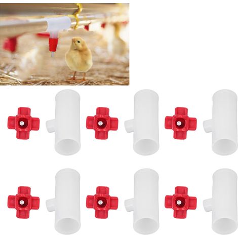20 lots d'abreuvoirs pour poulets de type nouveau, avec buses à tétine automatiques à tête rouge, équipement d'élevage avicole, buses d'exportation G3/4 à trois voies + abreuvoir à quatre coins (1/5)