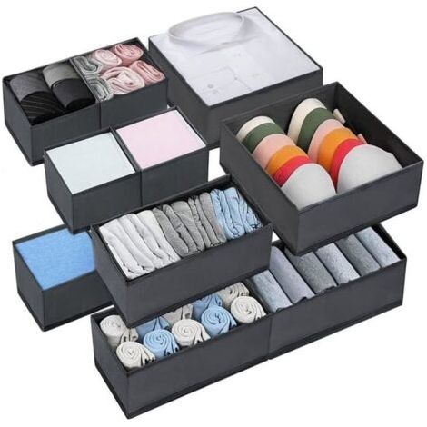 (Couleur:Gris)10 Pcs Boite Organisateur Tiroir,Boite Rangement Vetement Tissu Non-Tissé, Pliable en Tissu Tiroir Respirante - Gris