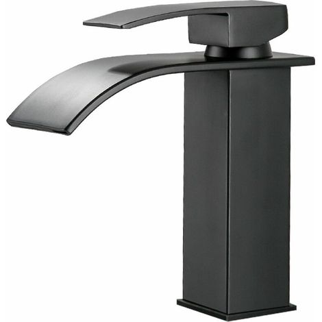 Miscelatore lavabo a cascata nero con bocca alta, miscelatore lavabo alto monoforo (alto) (1/5)