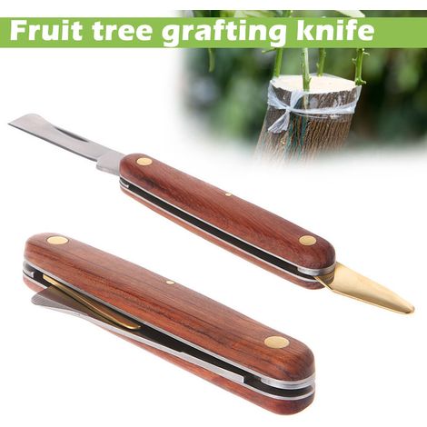 Greffoir pliable en inox, outil de jardinage pour greffe et élagage des plants, manche en palissandre, lame double face, sécateur à greffer manuel (1/4)
