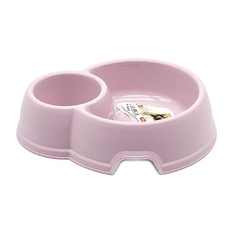 Comedero plastico doble Tailor para mascotas  Rosa claro