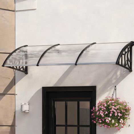 Auvent en aluminium avec plaque polycarbonate 90 x 295 cm blanc (1/5)