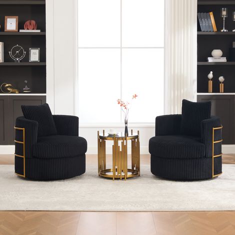 Set di 2 poltrone girevoli 360° in velluto a coste con contenitore nero HAVRYA (1/5)