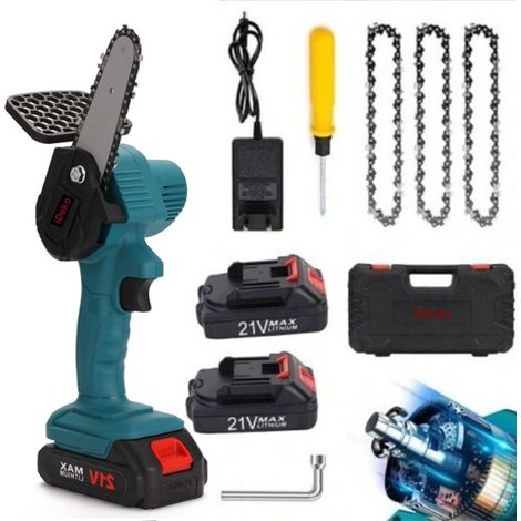 iDeko Tronçonneuse électrique sans fil portable 21 Volt 2000 mAh 2 batteries scie à chaîne coupe d’arbres de jardin (1/5)