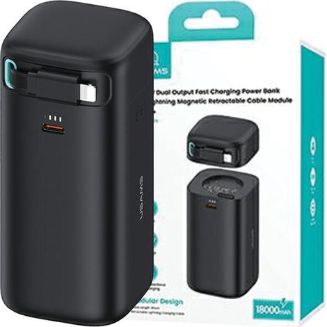 Batería externa Usams con cable Lightning retráctil, 18000 mAh, carga rápida PD45W, serie XMF, negro/negro, 20KCD21701 (US-CD217) (1/5)