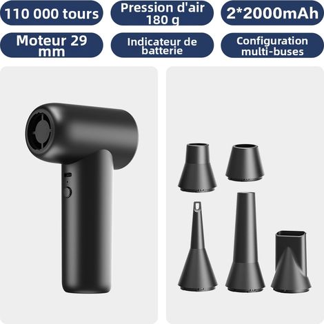 Soufflette Électrique, 4 Vitesses 110000 tr/min, Souffleur à Poussière Électrique, Batterie Rechargeable, 5 Buses, USB Rechargeable, Kit de Nettoyage PC pour Ordinateur, Clavier, Voitur (1/4)