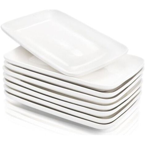 Assiettes rectangulaires en porcelaine blanche – Lot de 8 pièces, 20,3 cm, élégantes et résistantes (1/4)