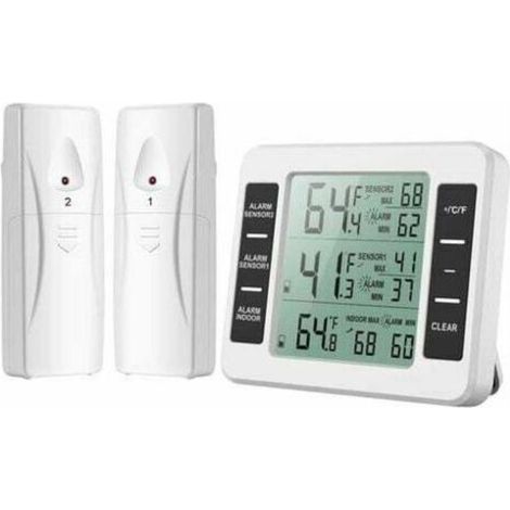 Thermomètre réfrigérateur sans fil avec 2 capteurs – Alarme MAX/MIN – Plage -40℃ à 60℃ – Grand écran LCD (1/5)