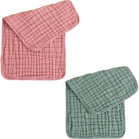 2 lingettes en mousseline pour bébé, 25 x 50 cm, coton doux, multi-usages (visage, bavoir, toilette), 5 coloris (1/5)