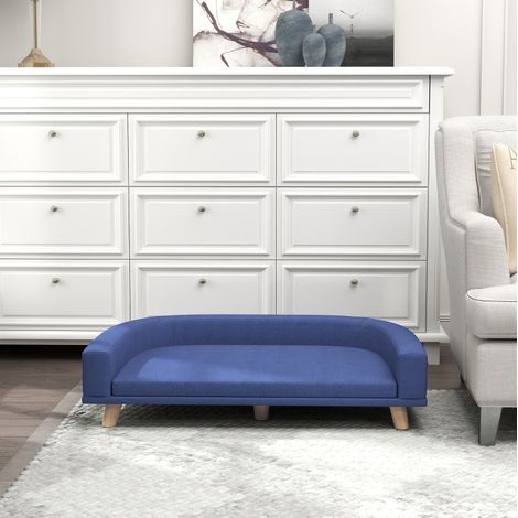 Sofá para perros con cojín extraíble 98 x 67 x 25 cm en poliéster azul y madera OKWISH (1/5)