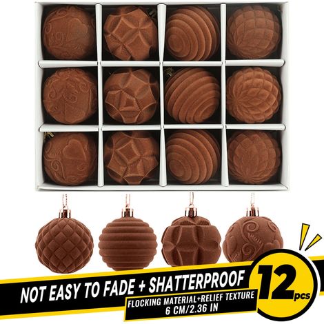 Boule De Noel - 12 Pièces - 6 cm - Plastique Velours - Pour Décoration Arbre De Noël (1/5)