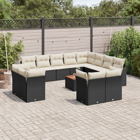13-tlg. Garten-Sofagarnitur mit Kissen Schwarz Poly Rattan (1/3)