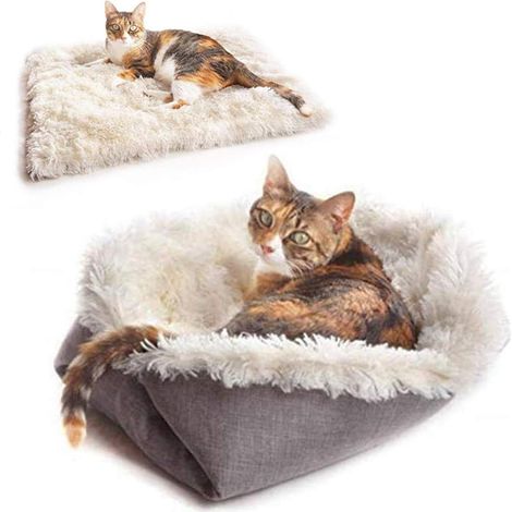 Lit d'intérieur super doux pour chat et chien, oreiller en peluche 2 en 1 pour chat, lit pour chiot, 61 cm x 51 cm