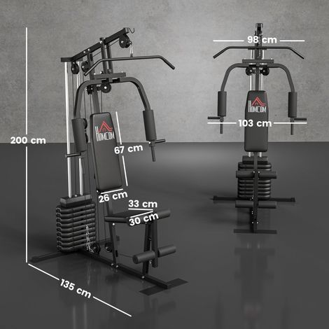 Station de musculation lestée de 45 kg pour l'entraînement à domicile, 135 x 103 x 200 cm, noire (1/5)