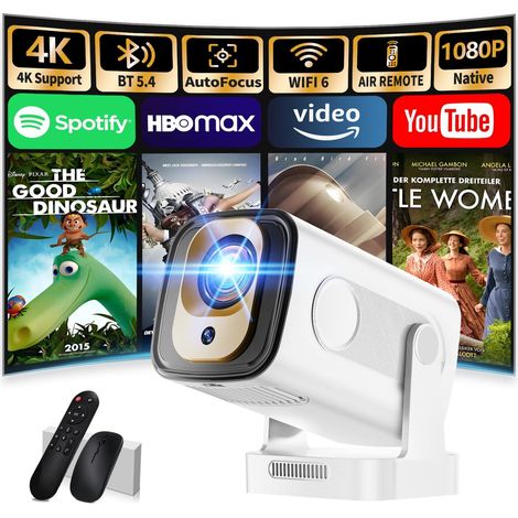 Mini projecteur 4K 1080P Bluetooth 5.2 WiFi 6 avec Android 11 Vidéoprojecteur 4K Home Cinéma 180° avec HDMI pour Android/PC/HDMI/USB, Blanc (1/5)