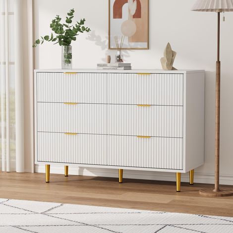 Commode 6 tiroirs 100x75x40 cm – armoire à tiroirs moderne & Étroite pour salon, chambre, enfant, blanc