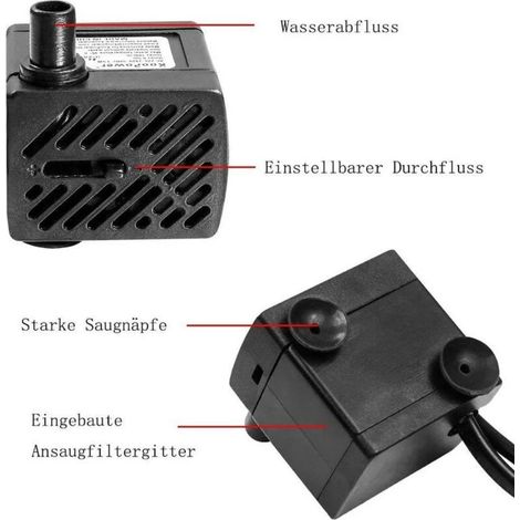 Pompe à eau multifonctionnelle mini pompe à eau pompe submersible pour réservoir à poissons fontaine filtration petite pompe à eau fontaine à boire pour animaux mini pompe à eau-3W,1pc (1/3)