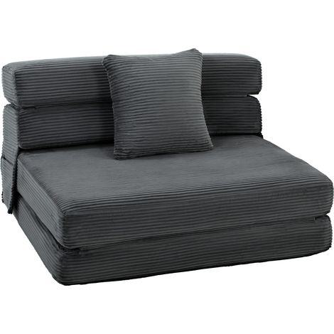 Fauteuil-lit pliant 2-en-1 sans armature avec revêtement en velours côtelé, coussin lombaire, gris foncé (1/5)