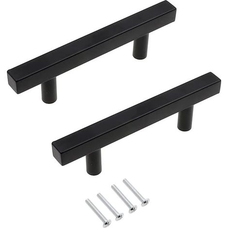 Lot de 2 poignées de placard de cuisine noires mates en acier inoxydable, style moderne et simple, 96 mm (1/5)