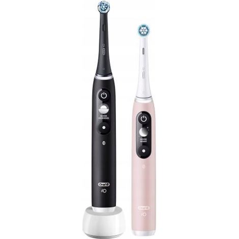 Spazzolino Elettrico Oral-B iO 6 Rotante per Adulti, Cura Quotidiana e Gengive Sensibili, Bianco e Rosa, 2 Minuti, Design Rotondo, Modello Duo Nero/Rosa