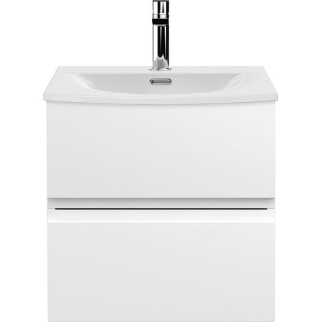 Mavesyn Contemporary 2 Drawer Wall Hung Vanity Unit with Curved Basin, Satin White, 500mm