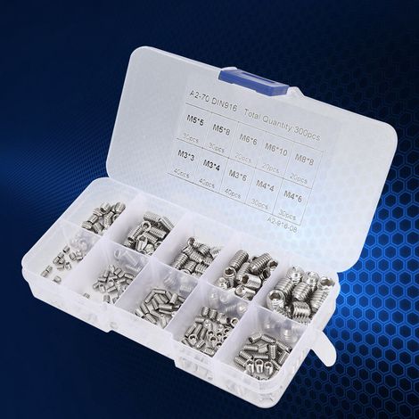 Kit de 300 vis de réglage M3, M4, M5, M6 et M8 en acier inoxydable 304 à six pans creux (1/5)