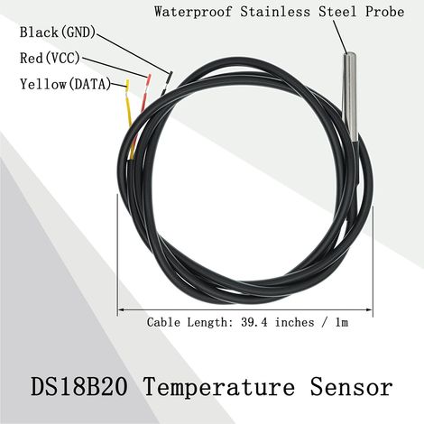 2 Pièces Kit de Modules de Capteur de Température avec Câble de 1m, Sonde étanche en aAcier Inoxydable, Capteur de Température à Puce pour Arduino et Raspberry Pi