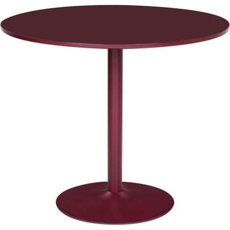 Dining Table Burgundy MDF Top Round ø 90 cm Painted Top Powder Coated Iron Base Rustic Boho Style TINO (1/5)