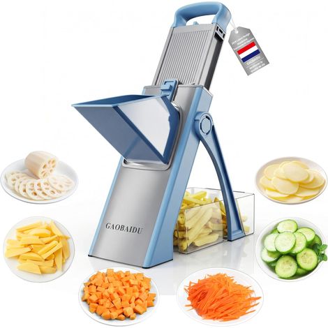 1 Mandoline De Cuisine Lame Acier Inoxydable Coupe Légumes Julienne Cubes Frites Épaisseur Réglable Pour Maison (1/5)