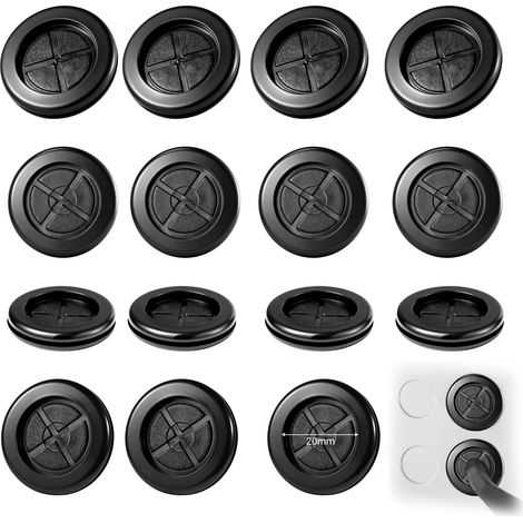 Lot de 15 bouchons de carrosserie 20 mm Noir Passe-câbles Douille ronde en caoutchouc double face Rondelles pour protection des câbles (1/5)