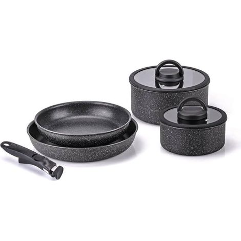 Moneta Batteria di Pentole 7 Pezzi Argento in Alluminio Etnea Evolution Minispace (1/2)