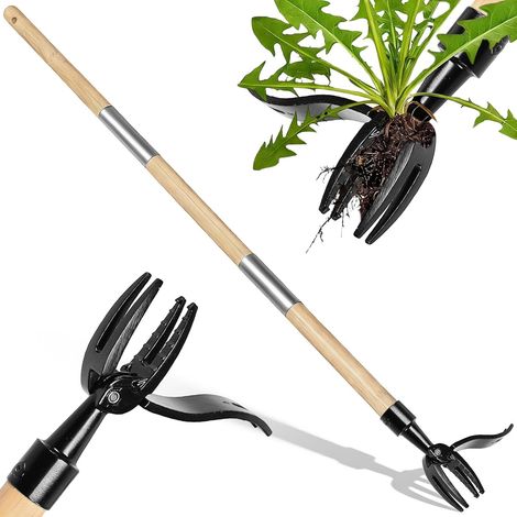 1 - Outil de désherbage debout - Désherbeur manuel à 4 dents - Poignée réglable avec pédale pour extraction racines - Jardin pelouse allées - Argent - 34-45 pouces (1/5)