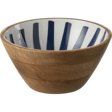 Saladier en manguier décoré marine et blanc 24 cm