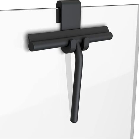 Raclette de douche avec support en silicone, pour vitres de salle de bain, vitres, portes de douche et vitres de voiture - Noir