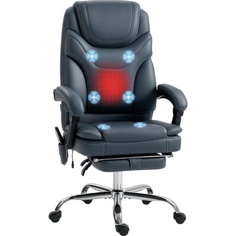 Fauteuil massant gris en similicuir 6 vibrations avec repose-pieds, 121 cm, relaxation vibrante complète maison (1/5)