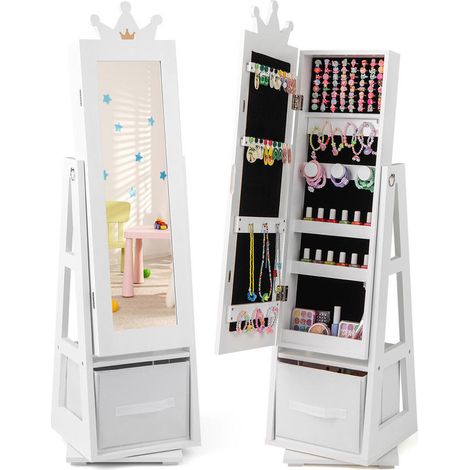Pour enfant, armoire à bijoux avec miroir pleine longueur pour la chambre, base pivotante et fermeture magnétique (1/5)