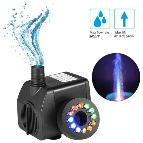 Tauchpumpe mit Farblicht, 8W 220V Tauchpumpe mit 12 Farb-LEDs für Brunnen, Pool, Garten, Aquarium (1/5)