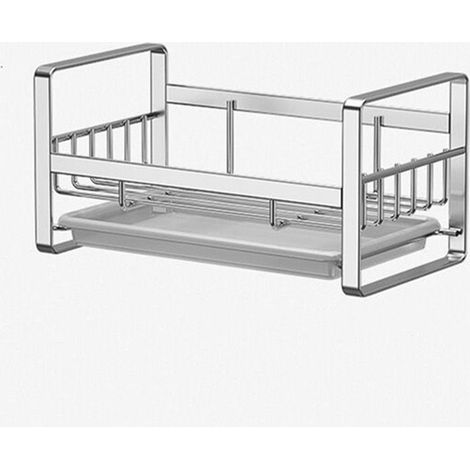 Porte-éponge d'évier en acier inoxydable, support adhésif pour éponge de cuisine, organisateur de rangement avec plateau (1/5)