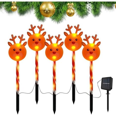 5pcs Lumières de Chemin Noël Solaires, Lampes LED Étanches à Piquet pour Extérieur Chemin Cour Pelouse Décorations (Wapiti) (1/5)