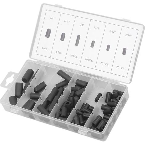 Kit de 80 bouchons d'aspiration en caoutchouc résistants à la chaleur, étanches, assortiment de tailles 5/32 à 3/8 pouces, noir (1/5)