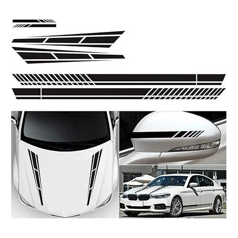 6 décalcomanies auto, bande latérale vinyle adhésive, sticker décoratif voiture, kit de 6 pour habillage carrosserie et couverture rayures (1/5)