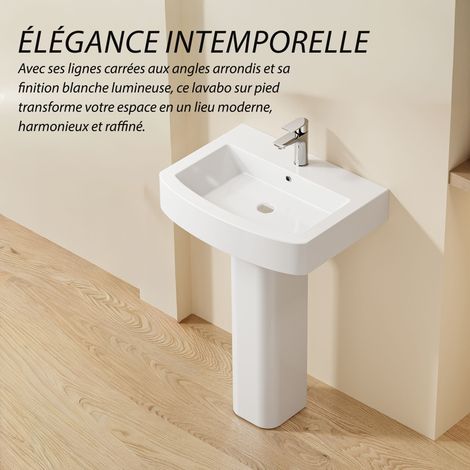 DILECI - Lavabo sur pied colonne en céramique blanche design carré (574486,5) - RODOLF (1/5)