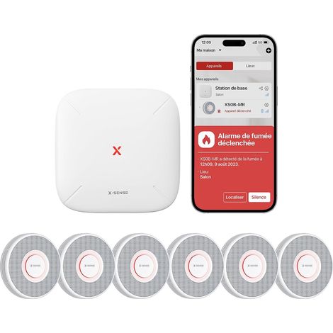 Kit Détecteur de Fumée Connecté, Alertes Vocales FR, XS0B-MR61 Pile Remplaçable, Mode Nuit, Compatible Home Assistant, et Notifications via l’Application (1/5)
