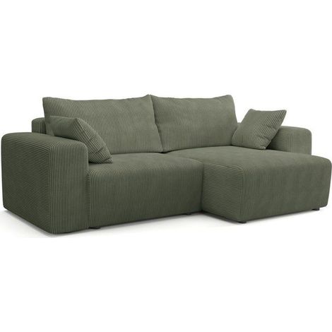 Canapé d'angle convertible réversible - 5 places - BOMBEY - Velours côtelé Vert - 264 x 162 x 85 cm (1/5)