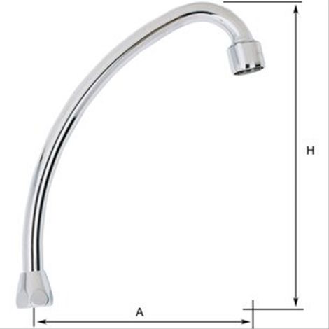 Bec col de cygne à portée plate Ø14 écrou 1/2 lg 190 h 260, embout aérateur
