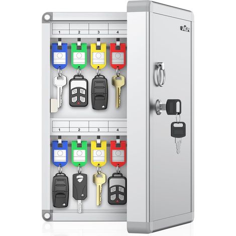 24 Clés Key Lock Box, Boîtier Mural pour Clés, Organisateur de Clés de Voiture avec Crémaillères et Étiquettes Inscriptibles, Armoire de Sécurité pour Clés pour Bureau, Hôtel (1/5)